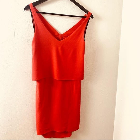 Sandro V-Neck Shift Bow Accent Redish Orange.Short (Mini) Length Dress. Sz 1 - Picture 9 of 15